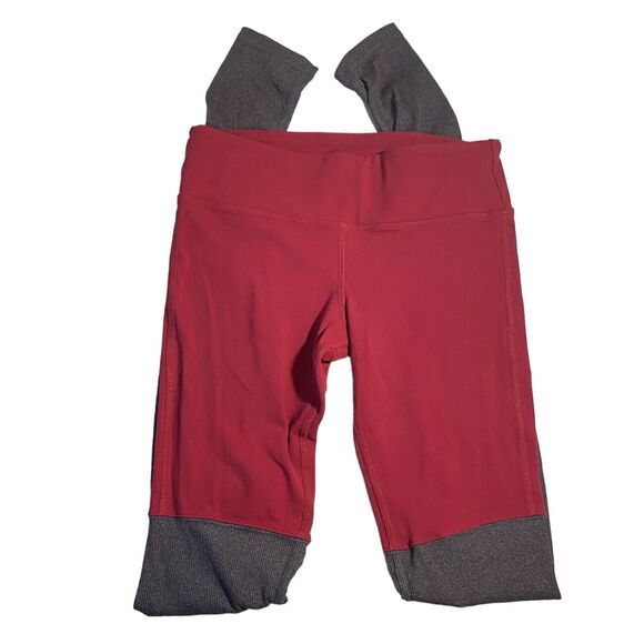 ALO Yoga Pants - Alo Yoga Goddess Leggings Womens Small Red Grey Ribbed Long Ruched legs‎ FLAWED